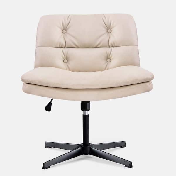 Leather Swivel Tilting Armless Home Office Desk Chair in Beige