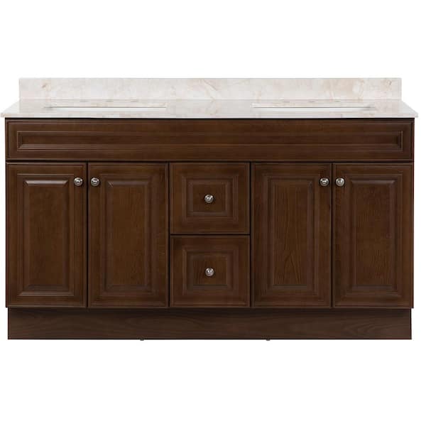 Glacier Bay Glensford 61 in. W x 22 in. D x 39 in. H Double Sink  Bath Vanity in Butterscotch with Dune Cultured Marble Top