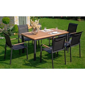 Luxury Black 7-Pieces Metal Outdoor Dining Set for Patio, Courtyard, Pool