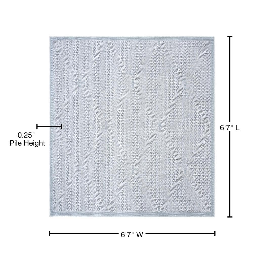 Light Blue/Ivory Synthetic 78'' Square Easy-Care Area Rug