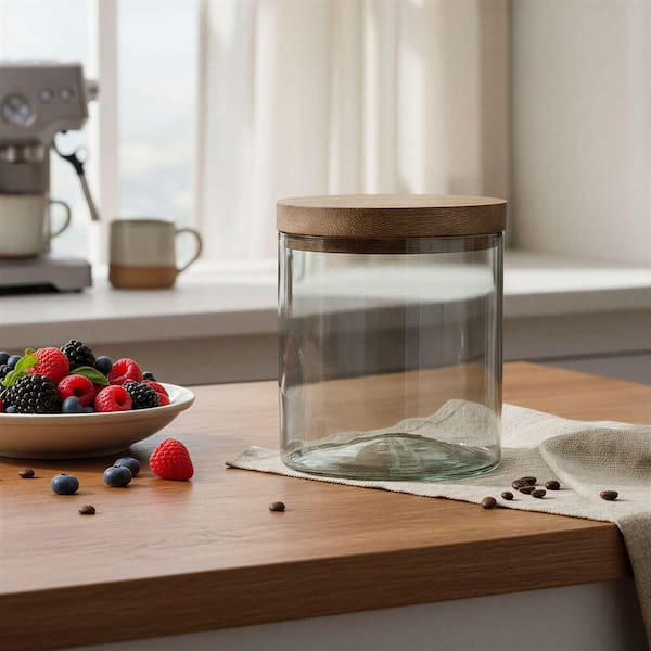 Storied Home 14 oz. Hand-Blown Glass Kitchen Canisters and Jars with  Natural Mango Wood Lid DG1602 - The Home Depot
