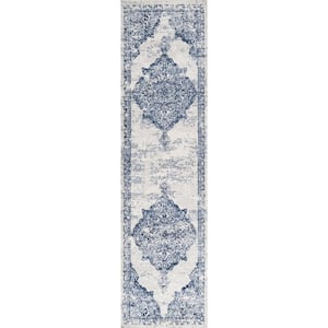 Alhambra Ornate Blue/Ivory 2 ft. x 10 ft. Medallion Modern Light Runner Rug