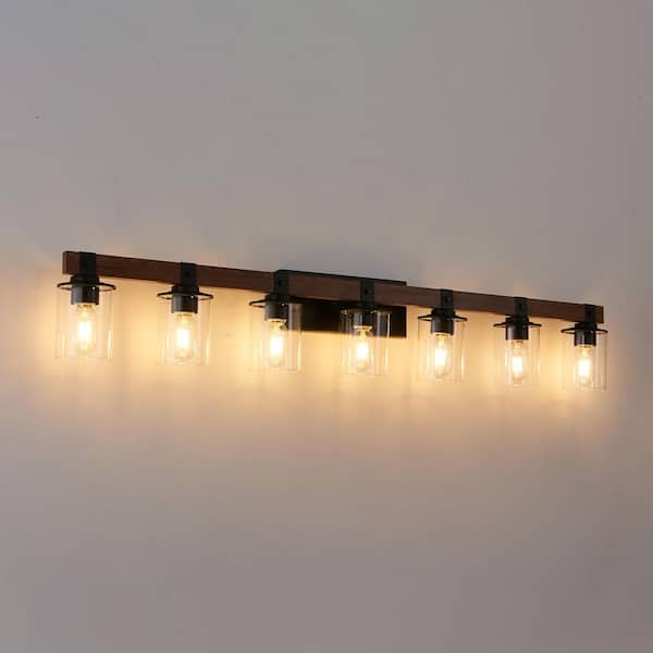 Prism 45 in. 6-Light Acrylic Black LED Vanity Light with Bathroom