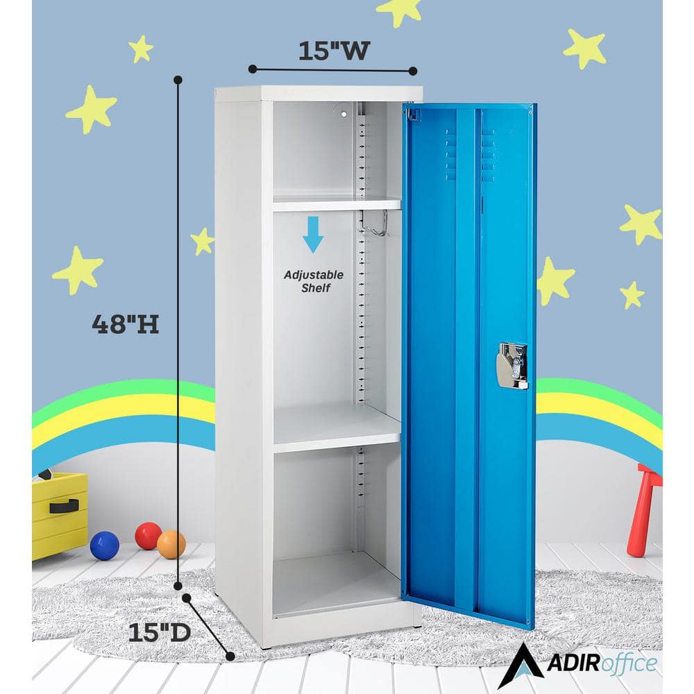 48" Blue and Off-White Steel Freestanding Locker with Adjustable Shelving