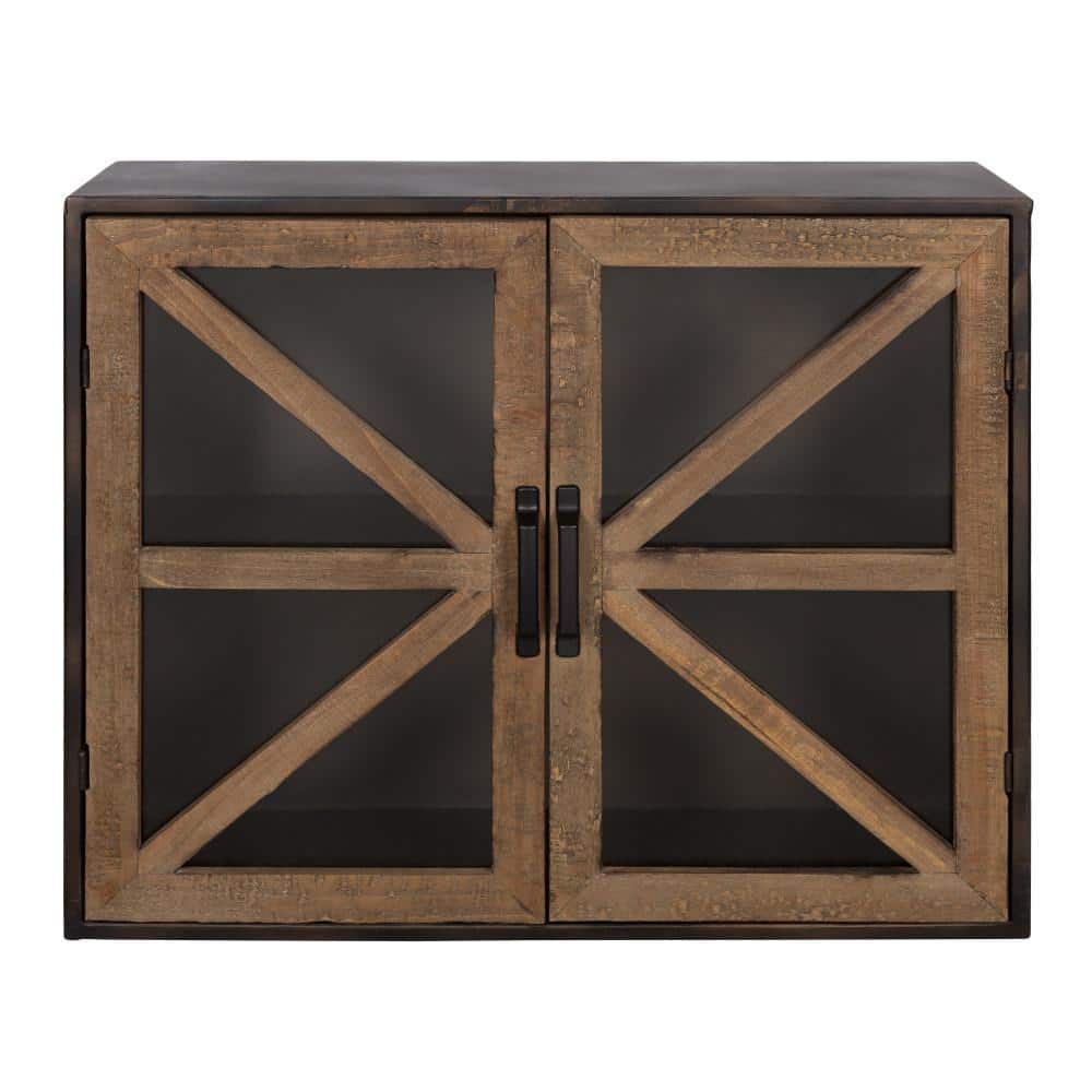 Rustic Black and Wood Wall Mounted Double Door Cabinet