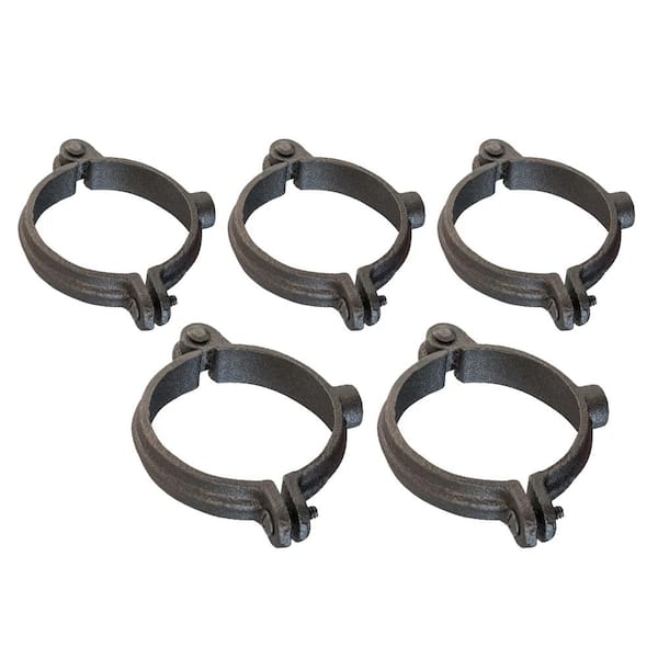 The Plumber's Choice 1-1/2 in. Hinged Split Ring Pipe Hanger, Malleable Iron Clamp with 3/8 in. Rod Fitting, for Suspending Tubing (5-Pack)