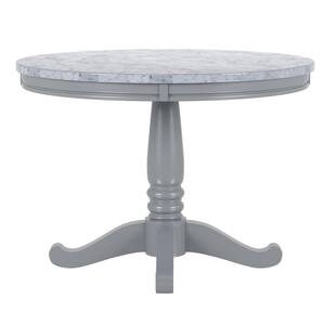 Tatine 42 in. Round White and Gray Faux Marble Top Dining Table