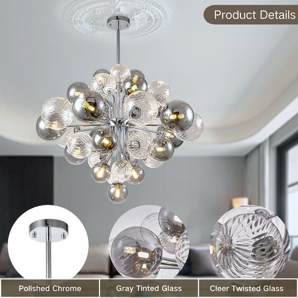HUOKU Tauvy 18-Light Polished Chrome Bubble Sputnik Cluster Large