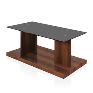 Cricket 47.25 in. Black and Dark Walnut Rectangle Glass Coffee Table