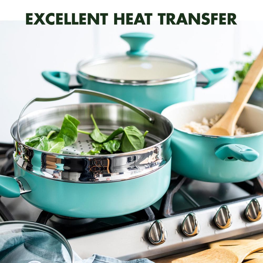 Turquoise Aluminum Non-Stick 16-Piece Cookware Set