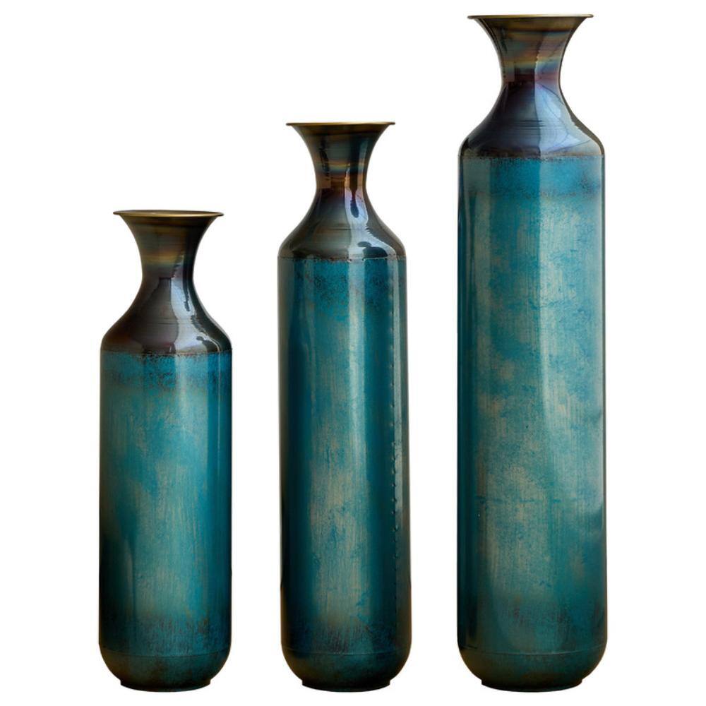 20.4 in.,24.4 in.,28.34 in. Aqua Blue Torch-Fired Metal Floor Decorative Vases, Rustic Home Decor（Set of 3） price history on PriceWatchPro