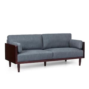 Forgey 77.25 in. Width Charcoal and Dark Walnut Polyester 3-Seats Sofa with Pillows
