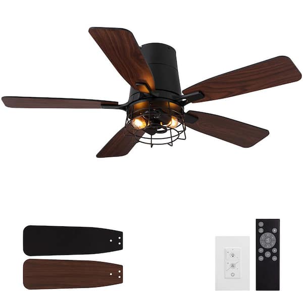 Modern 42 in. Indoor Black Low Profile Standard Ceiling Fan with No Bulb Included with Remote and Switch Included