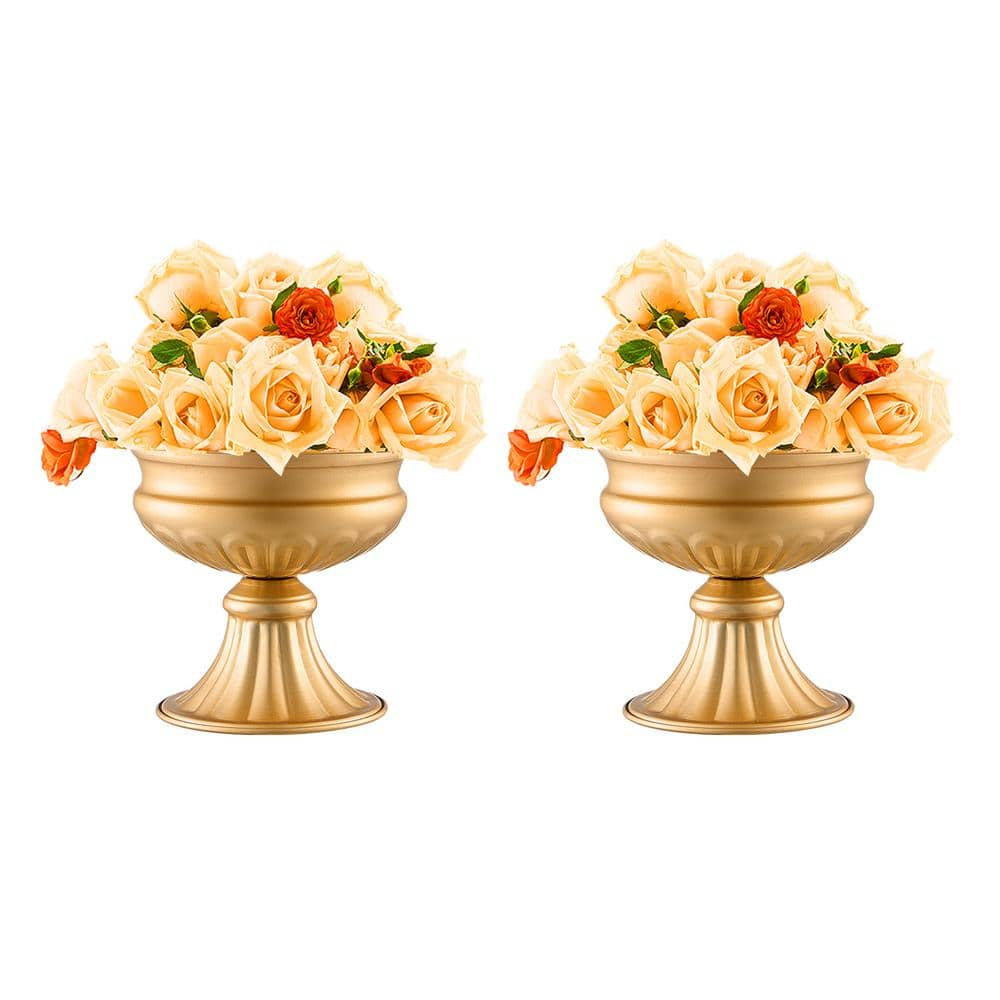 VEVOR 16 cm/6.3 in. 10-Pieces Tall Gold Wedding Flower Vase Metal Wedding Centerpiece Floral Arrangement Stand Rack Steel Pot