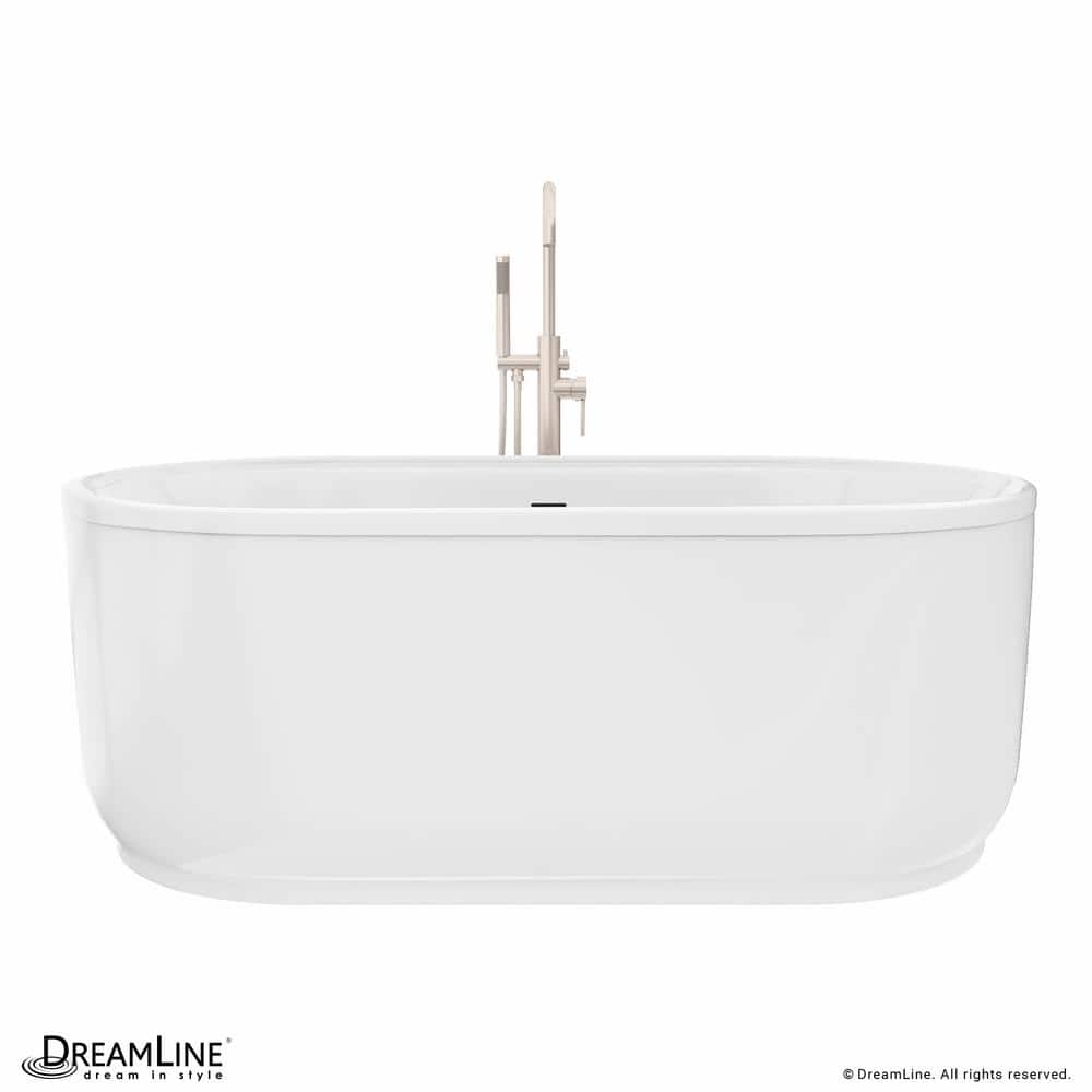 Encore White Freestanding Acrylic Bathtub with Brushed Nickel Drain