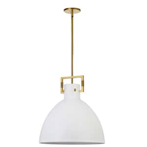Liberty 1-Light Aged Brass Shaded Pendant Light with Matte White Metal Shade