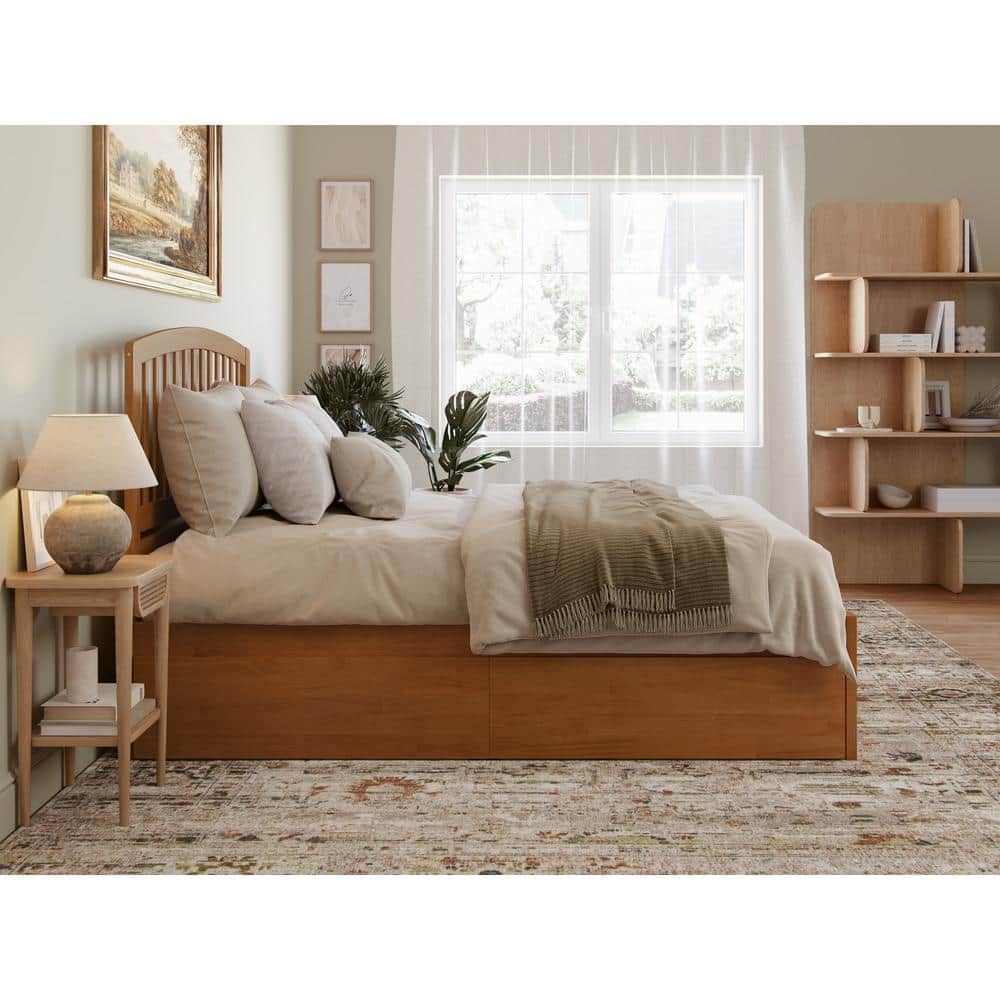 Light Toffee Queen Wood Platform Bed with Storage Drawers