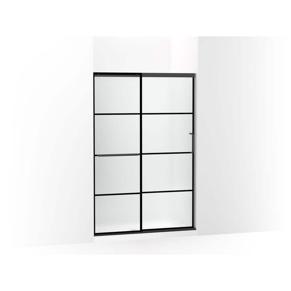 Matte Black Tall Sliding Shower Door with Frosted Glass