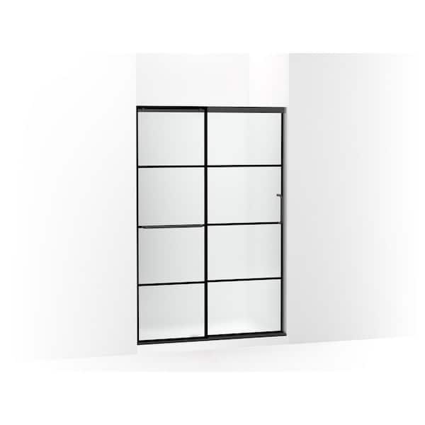 KOHLER Elate Tall 44-48 in. W x 76 in. H Sliding Frameless Shower Door in Matte Black with Thick Frosted Glass