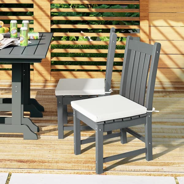 FadingFree (Set of 4) Outdoor Dining Square Patio Chair Seat Cushions with Ties, 18 in. x 18 in. x 2 in., White