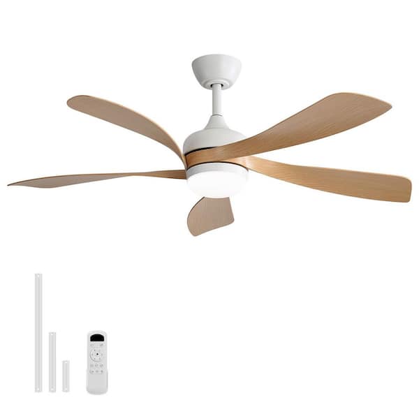 CACI Mall 52 in. Indoor/Outdoor White Ceiling Fan LED with Lights and Remote 6-Speed Timing Reversible DC Motor for Living Room