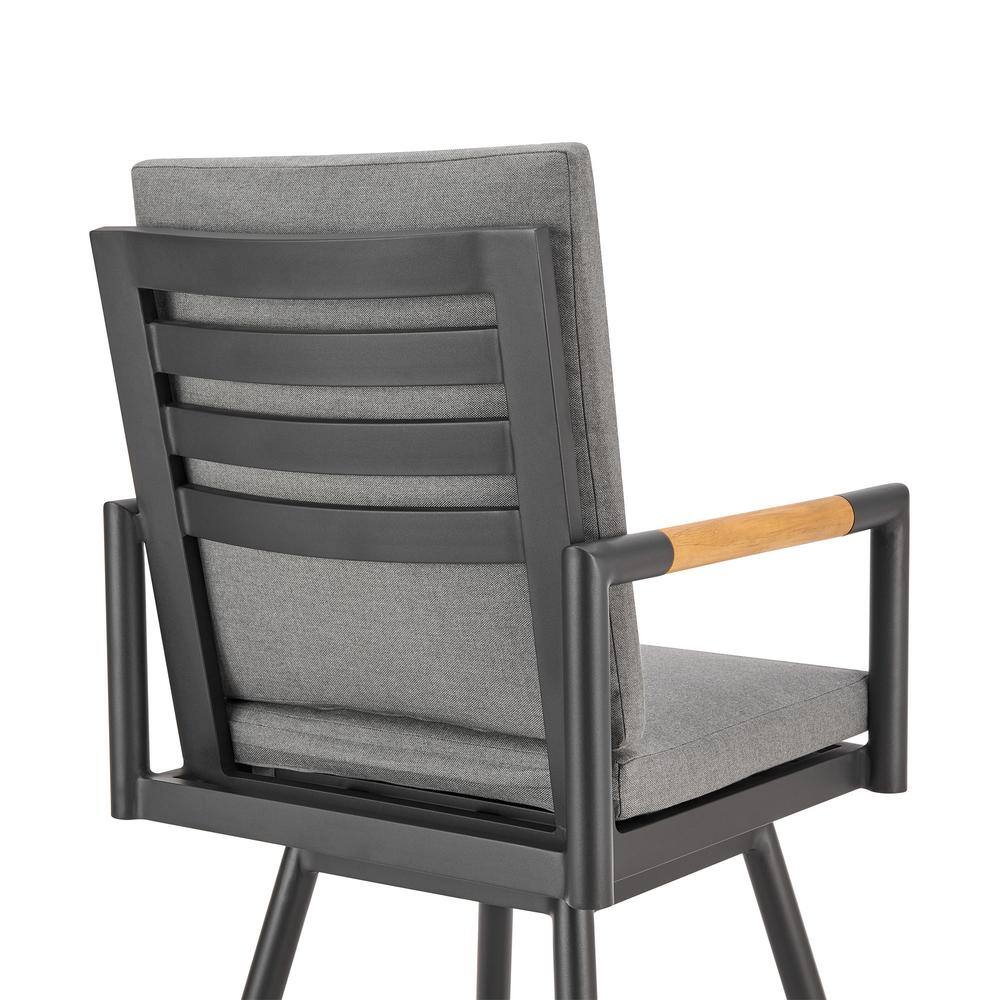 Gray Aluminum Swivel Outdoor Bar Stool with Cushions