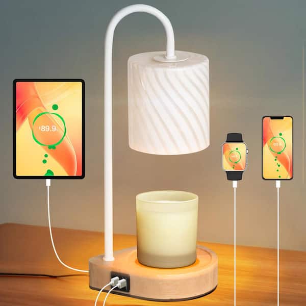 Tivleed 13.19 in. Enameled Glass Shade Melting Wax Lamp, Table Lamp with USB Port