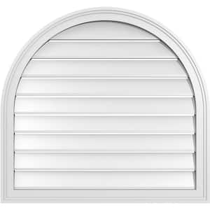 32 in. x 30 in. Round Top White PVC Paintable Gable Louver Vent Functional