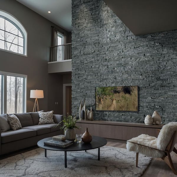 Glacial Black Ledger Panel 6 in. x 24 in. Splitface Marble Wall Tile (6 sq. ft. /case)