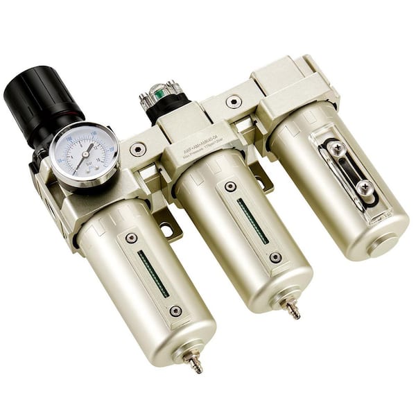 Air Compressor Filter Regulator, 1/2 in. NPT 3-Stage Air Drying System, Manual Drain Air Compressor Water Separator
