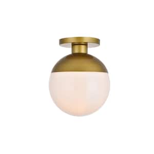 Timeless Home Ellie 12 in. W x 14.5 in. H 1-Light Brass and Frosted White Glass Flush Mount