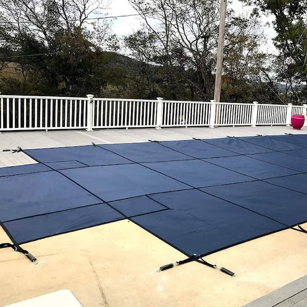 Water Warden 20 ft. x 40 ft. Rectangle Blue Mesh In-Ground Safety Pool Cover with Center End Step, ASTM Certified