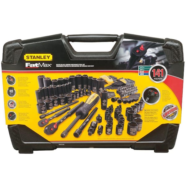 Stanley FATMAX Black (141-Piece) Tool 1/4 in. The FMMT71663 Depot and Set - Drive 3/8 in. Chrome Mechanics Home