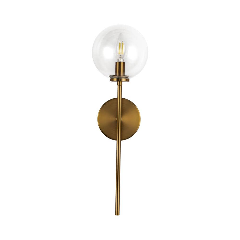 Cassia Aged Brass and Clear Glass Dimmable Wall Sconce