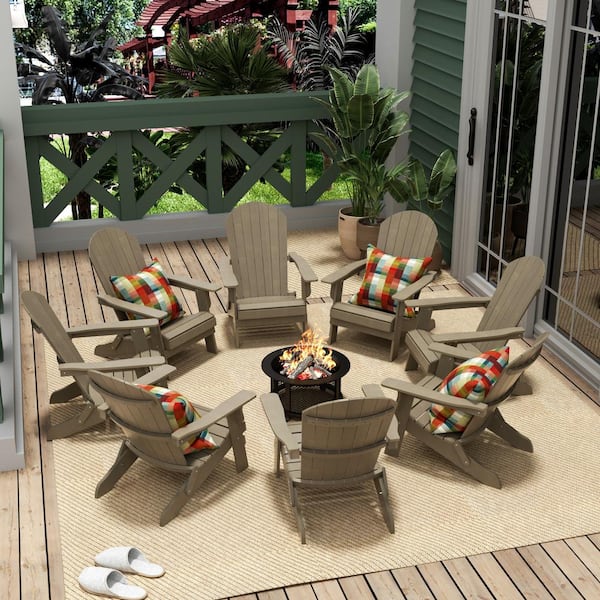 WESTIN OUTDOOR Vineyard Outdoor Taupe Plastic Folding Adirondack Chair (Set of 8)
