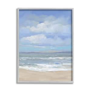 Cloudy Ocean Bay Shoreline Design By Tim OToole Framed Nature Art Print 14 in. x 11 in.