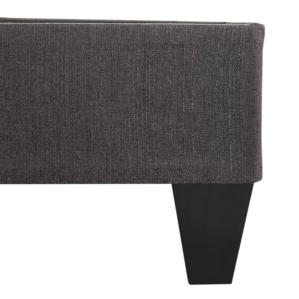 Elegant California King Dark Gray Linen Upholstered Bed Frame with Nailhead Trim
