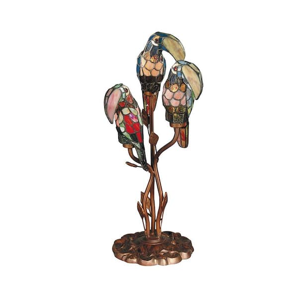 Dale Tiffany 23.5 in. Antique Bronze Three Parrots Table Lamp
