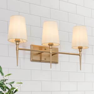 Modern Gold Bathroom Vanity Light 23 in. 3-Light Mid-century Arched Mirror Sconce Bath Vanity Light with Fabric Shades