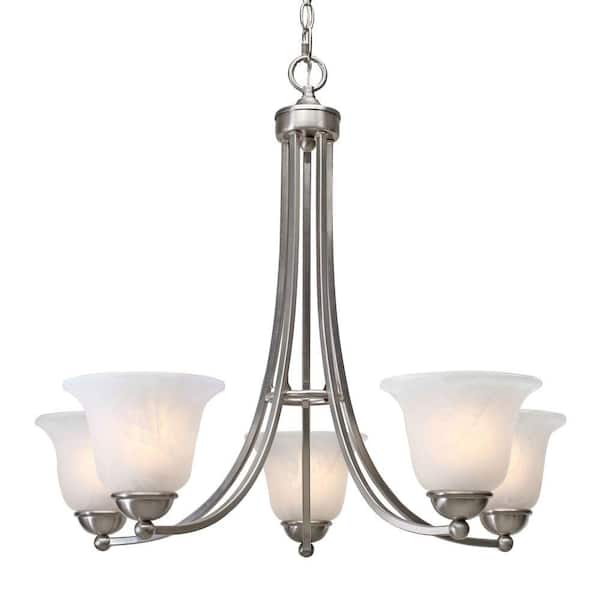 Unbranded 5-Light Pewter Chandelier with White Marbled Glass Shade