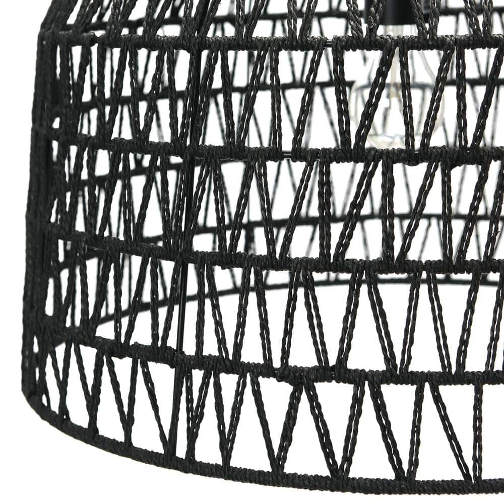 Farmhouse Black Woven Paper Rope LED Chandelier, 20.5"