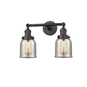 Bell 15 in. 2-Light Oil Rubbed Bronze Vanity Light with Silver Plated Mercury Glass Shade