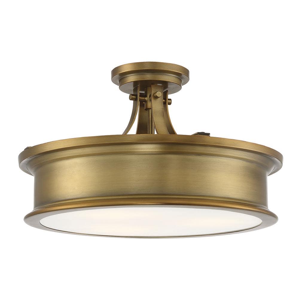 Watkins Warm Brass 16" Wide Art Deco-Inspired Semi-Flush Mount with Opal Glass Shade