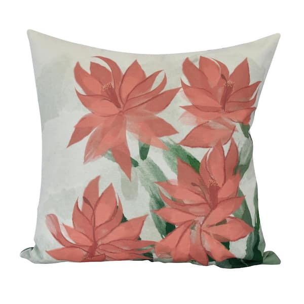 E BY DESIGN LLC Christmas Cactus Coral Floral 20 in. x 20 in. Throw Pillow