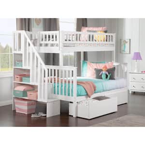 Woodland Staircase Bunk Bed Twin over Full with 2 Urban Bed Drawers in White