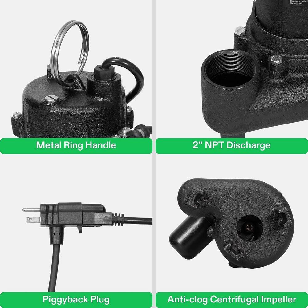 1 HP Black Cast Iron Submersible Sewage Effluent Pump