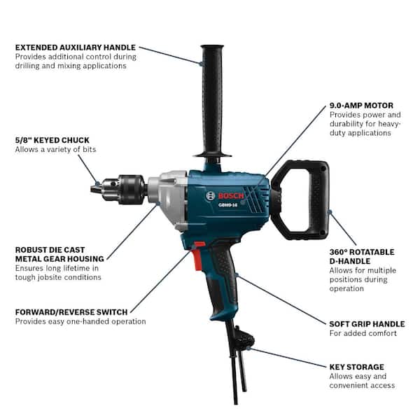 Bosch 9.0 Amp 5/8 in. Corded Drill/Mixer GBM9-16 - The Home Depot