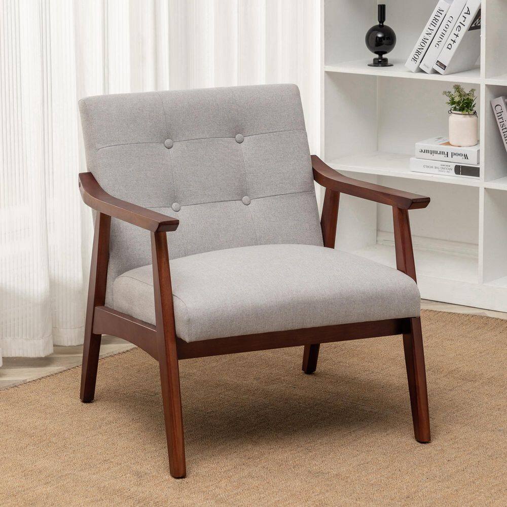 Light Gray and Espresso Mid-Century Modern Accent Chair