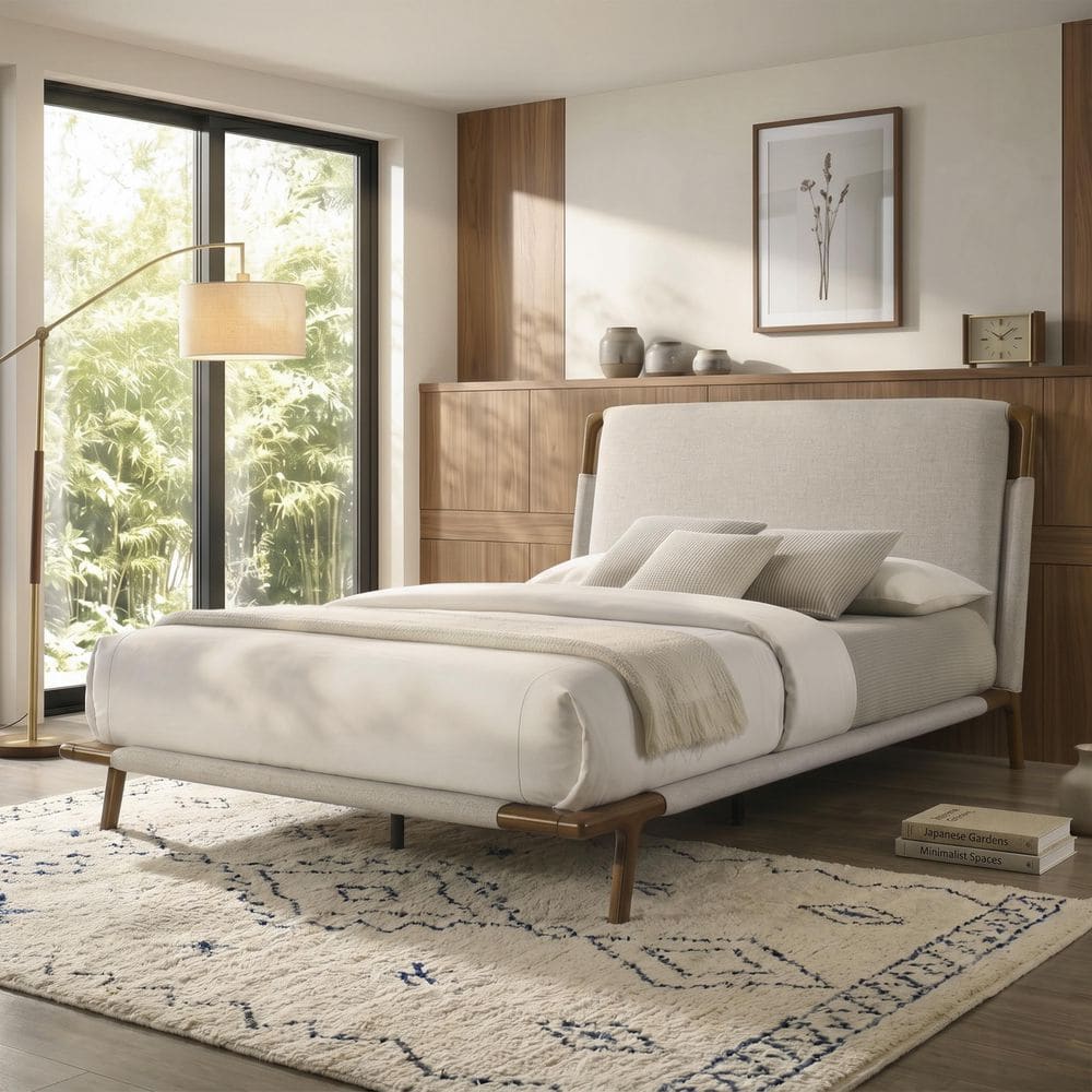 Emir Beige Wood Frame Fabric Upholstered Queen Low Profile Platform Bed with Rounded Top Corners price history on PriceWatchPro