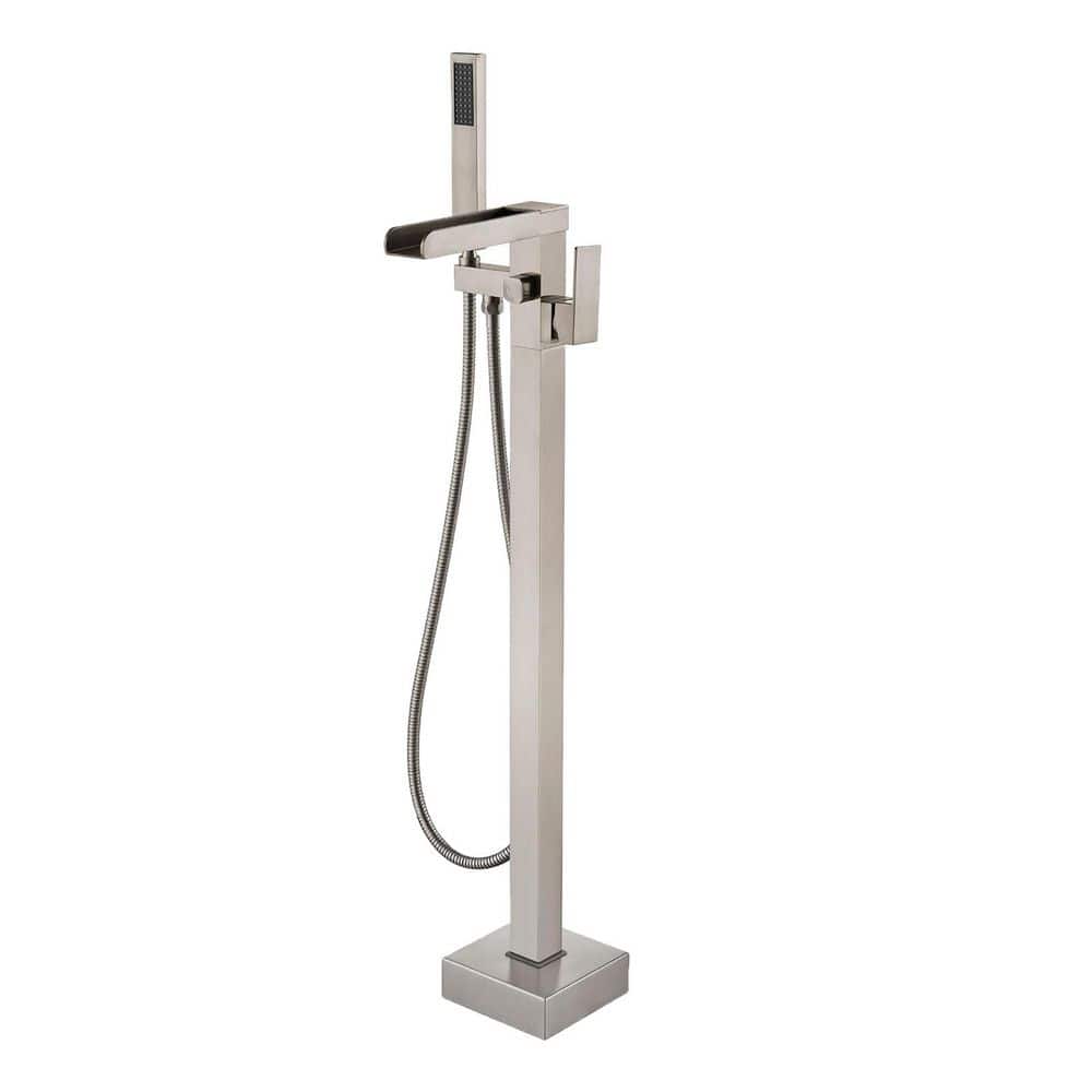 Waterfall Single-Handle Freestanding Floor Mount Tub Filler Faucet with Square Hand Held Shower Modern in Brushed Nickel price history on PriceWatchPro